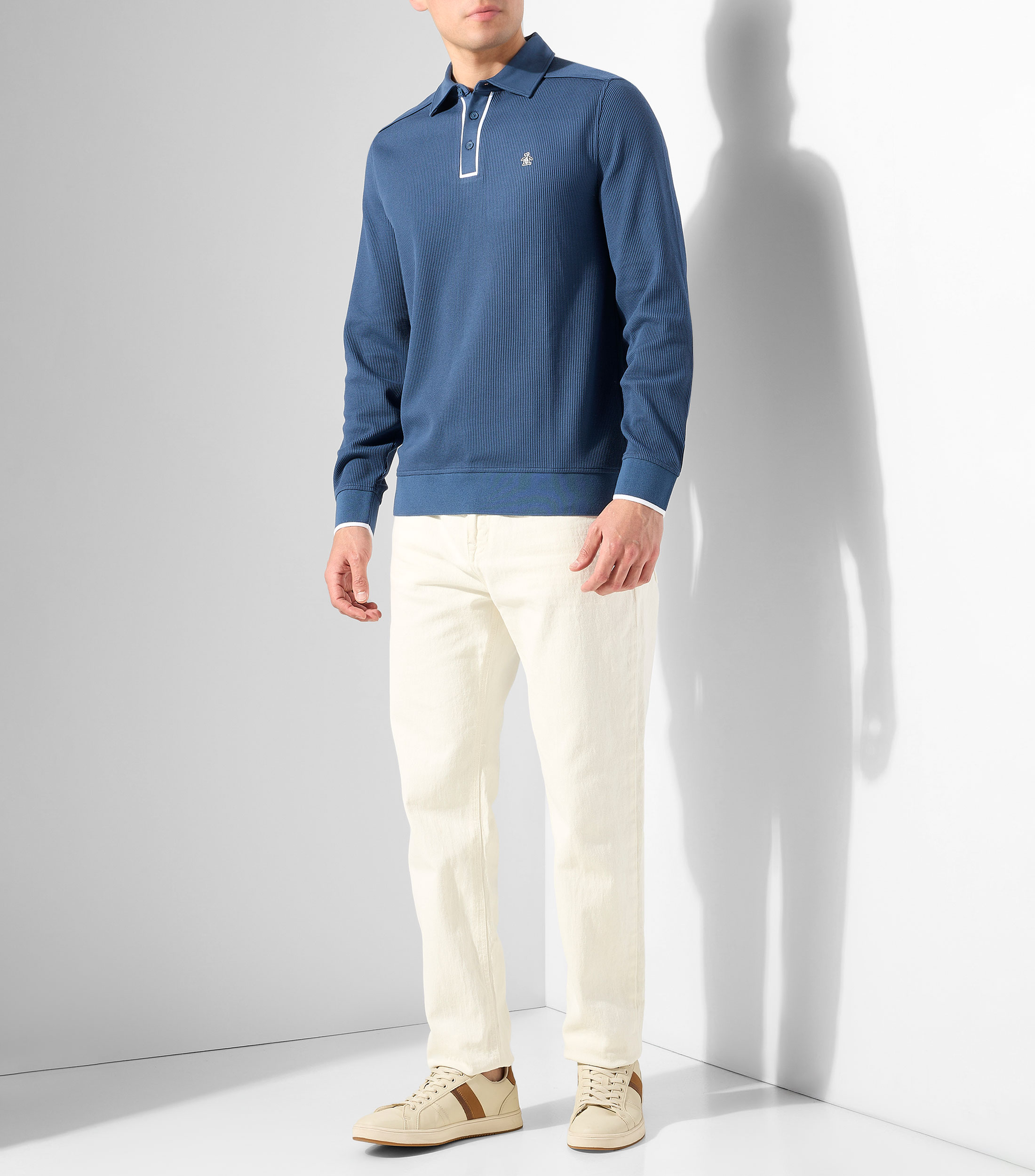 Playera tipo polo manga larga microdiseño Hombre
